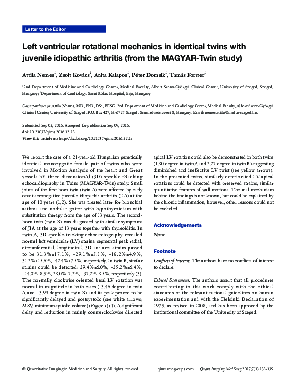 (PDF) Left ventricular rotational mechanics in identical twins with ...