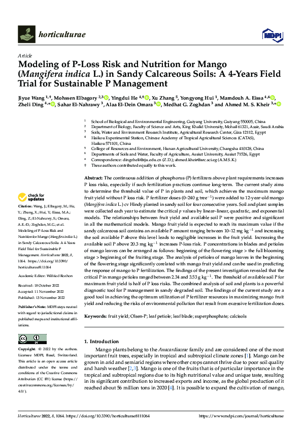 (PDF) Modeling of PLoss Risk and Nutrition for Mango (Mangifera indica