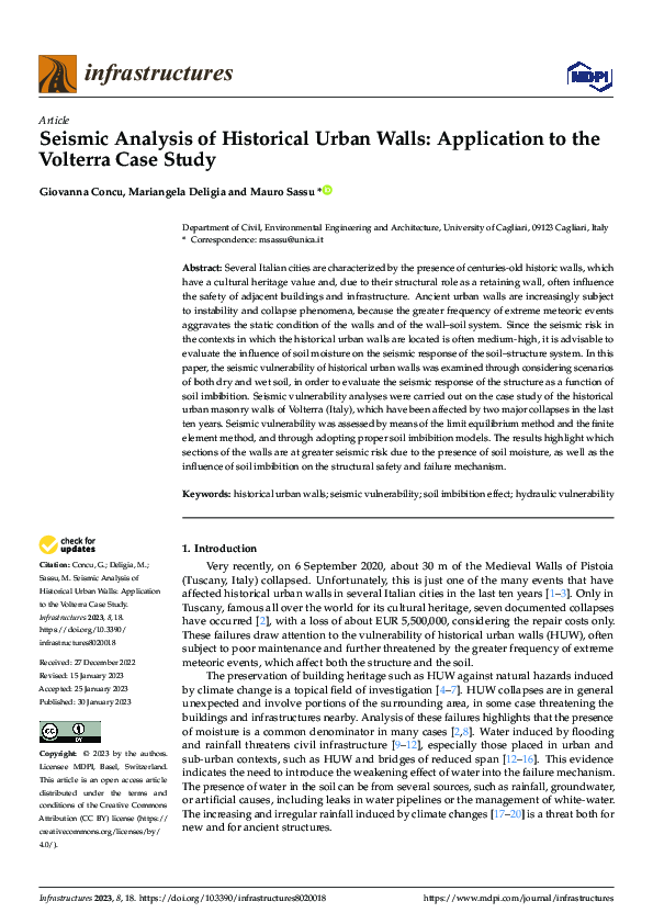(PDF) Seismic Analysis of Historical Urban Walls: Application to the ...