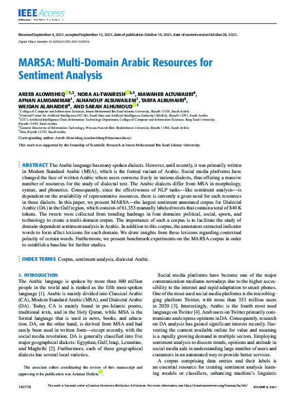 (PDF) MARSA: Multi-Domain Arabic Resources for Sentiment Analysis