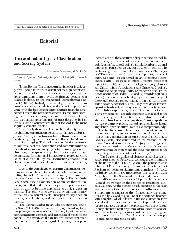 (PDF) Thoracolumbar Injury Classification and Scoring System
