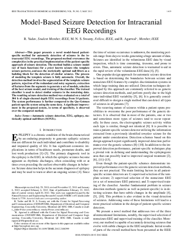 (PDF) Model-Based Seizure Detection for Intracranial EEG Recordings