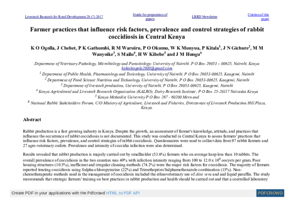 (PDF) Farmer practices that influence risk factors, prevalence and ...