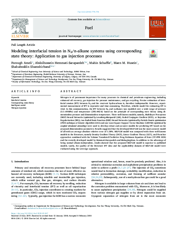 (PDF) Modeling interfacial tension in N2/n-alkane systems using ...