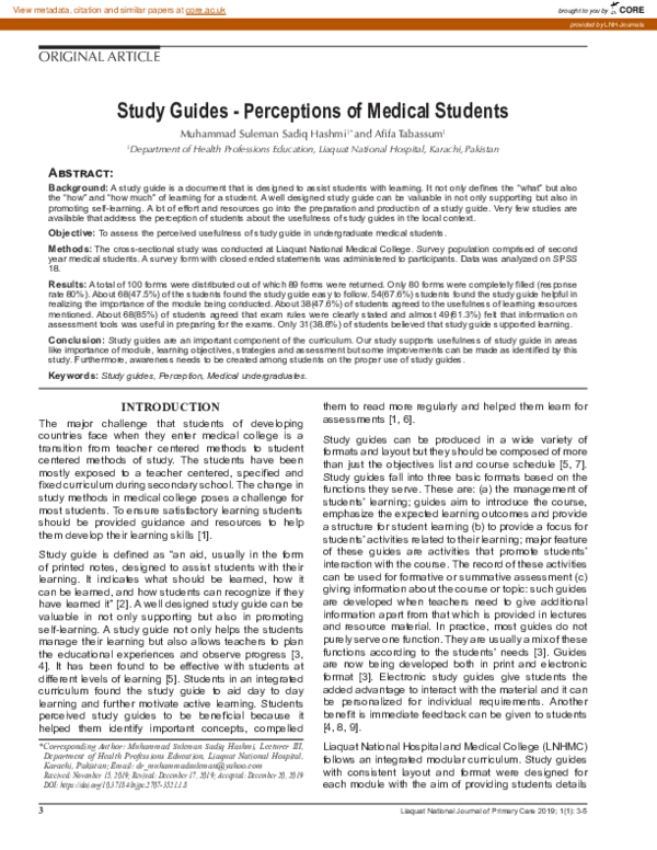 (PDF) Study Guides - Perceptions of Medical Students