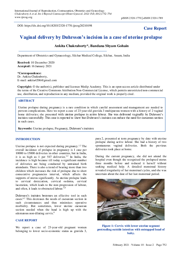(PDF) Vaginal delivery by Duhrssen’s incision in a case of uterine prolapse