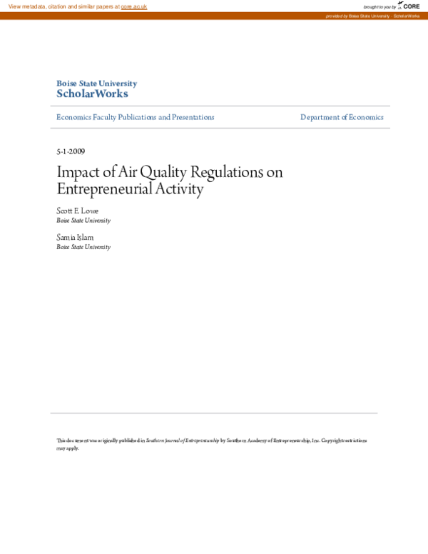 (PDF) Impact of Air Quality Regulations on Entrepreneurial Activity