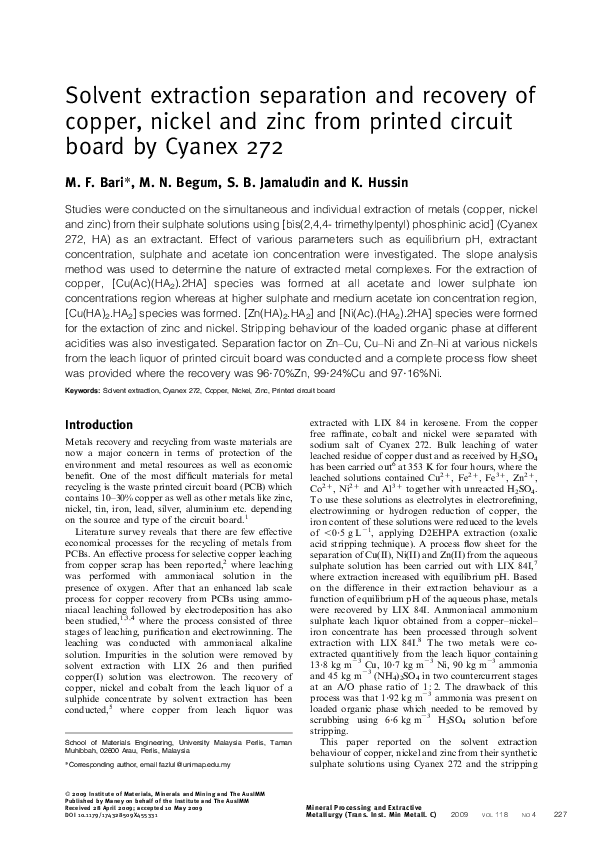 (PDF) Solvent Extraction Separation and Recovery of Components from ...