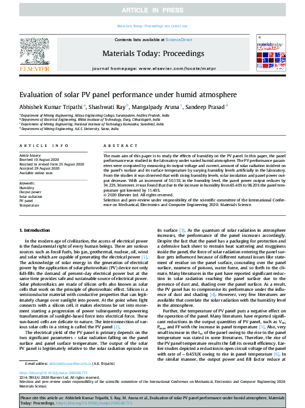 (PDF) Evaluation of solar PV panel performance under humid atmosphere