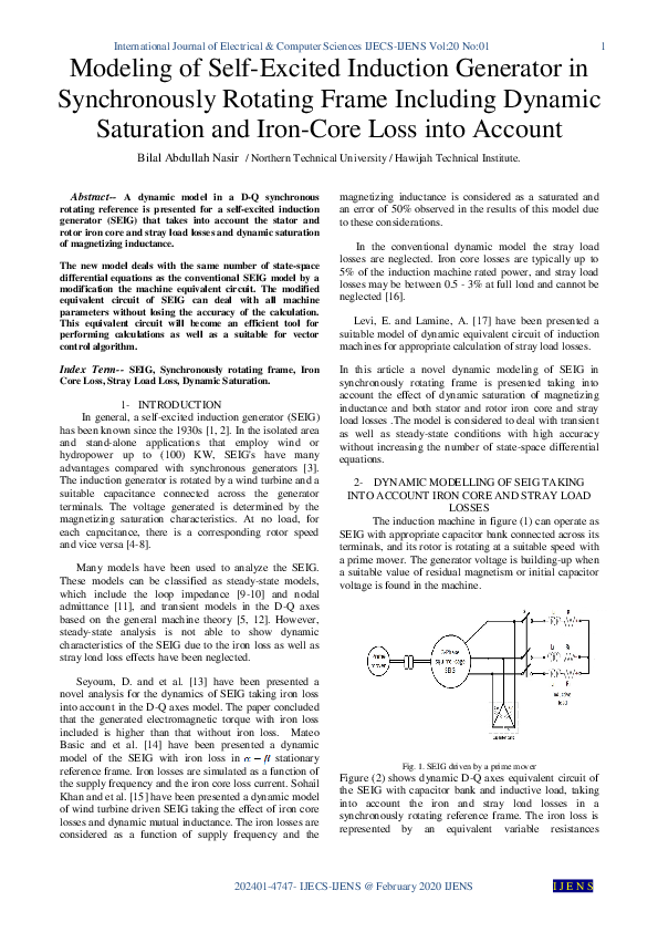 (PDF) Modeling of Self-Excited Induction Generator in Synchronously ...