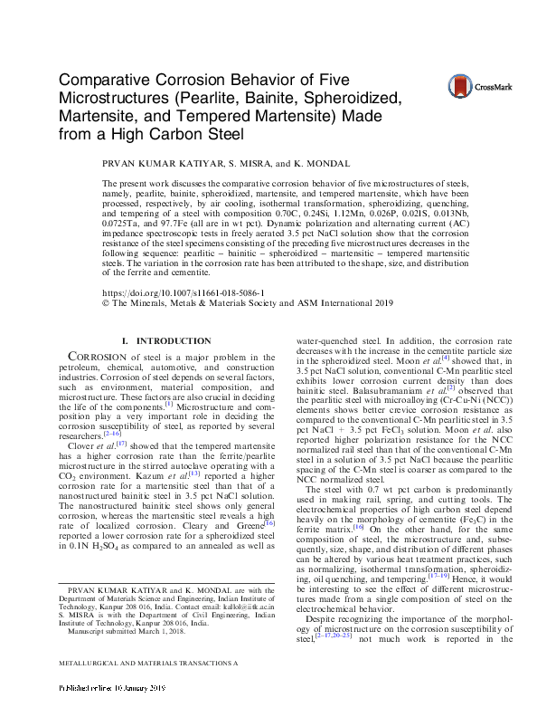 (PDF) Comparative Corrosion Behavior of Five Microstructures (Pearlite ...