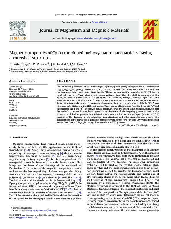 (PDF) Magnetic properties of Co-ferrite-doped hydroxyapatite ...
