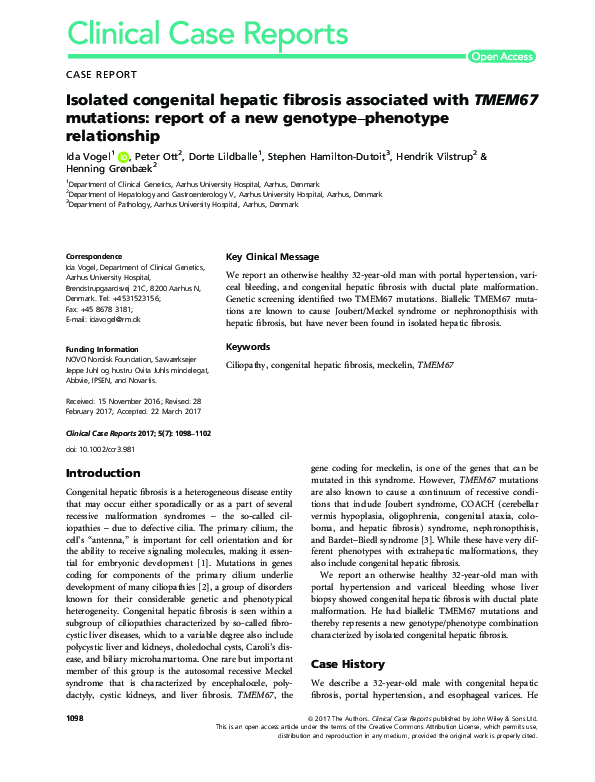 (PDF) Isolated congenital hepatic fibrosis associated with TMEM67 ...