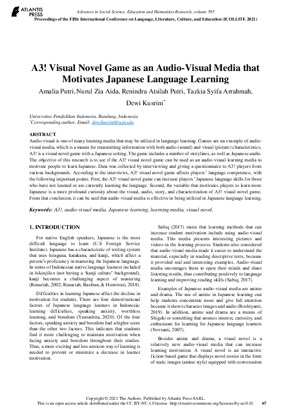 (PDF) A3! Visual Novel Game as an Audio-Visual Media that Motivates ...