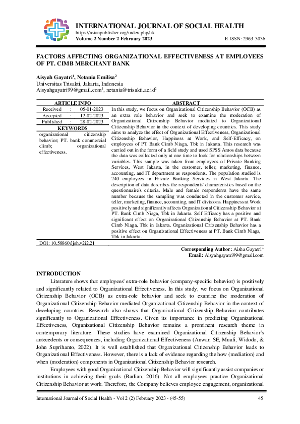 (PDF) Factors Affecting Organizational Effectiveness at Employees of PT ...