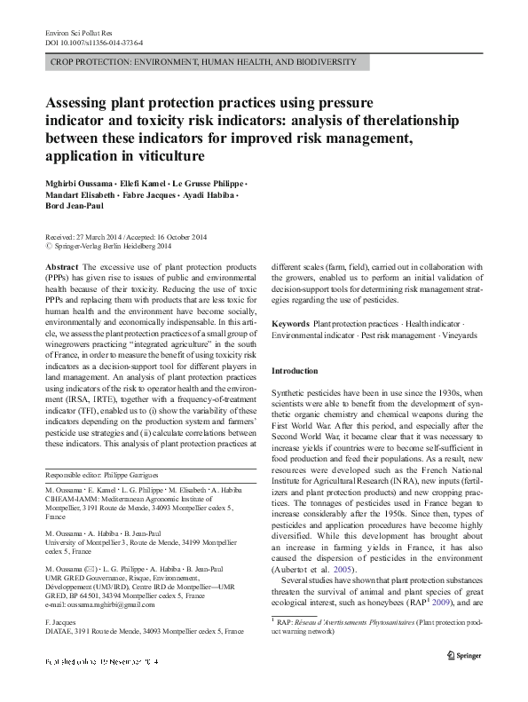 (PDF) Assessing plant protection practices using pressure indicator and ...