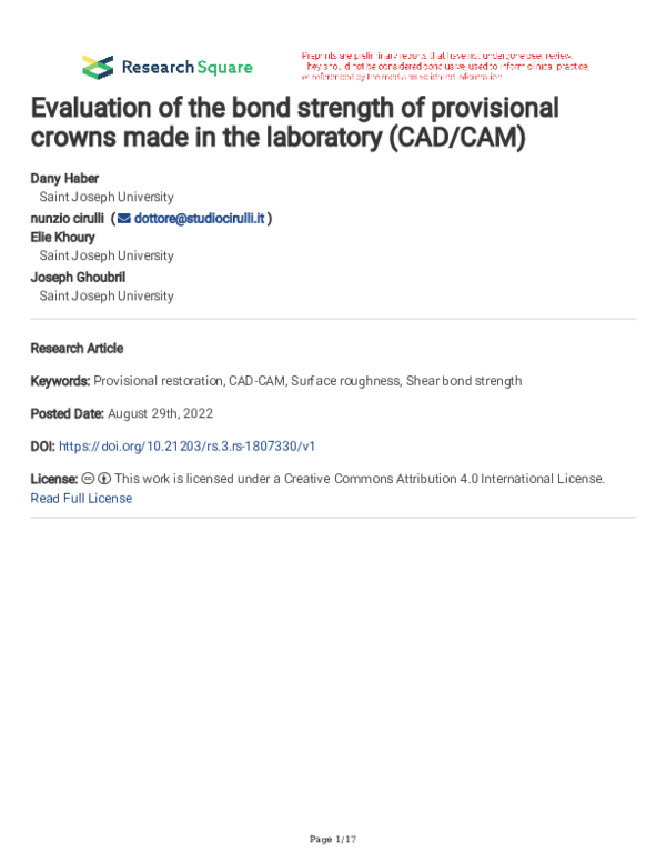 (PDF) Evaluation of the bond strength of provisional crowns made in the ...