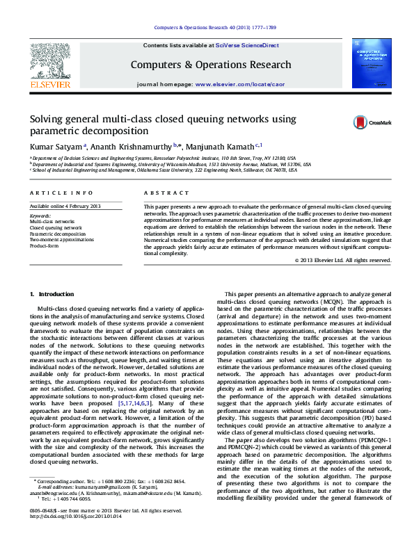 (PDF) Solving general multi-class closed queuing networks using ...