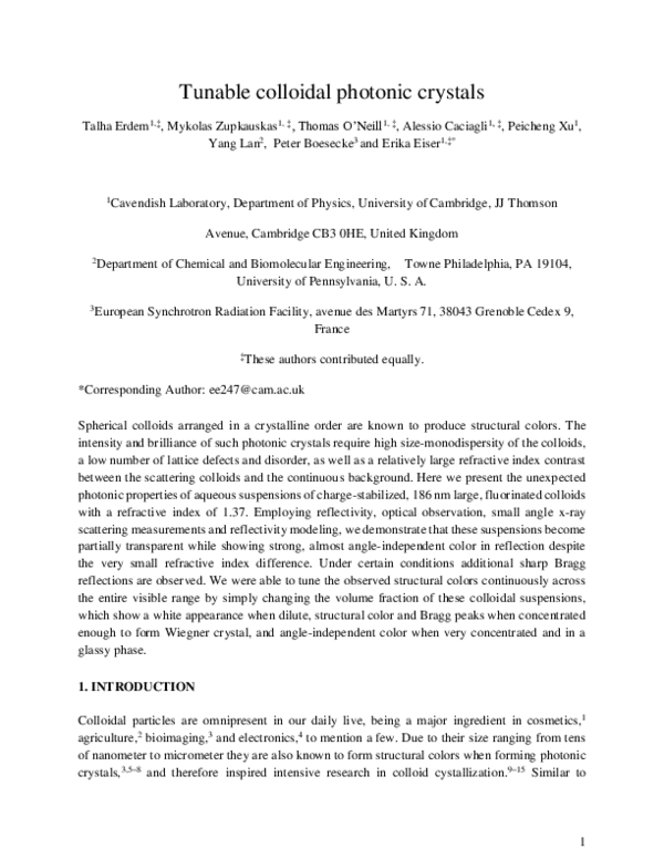 Tunable colloidal photonic crystals