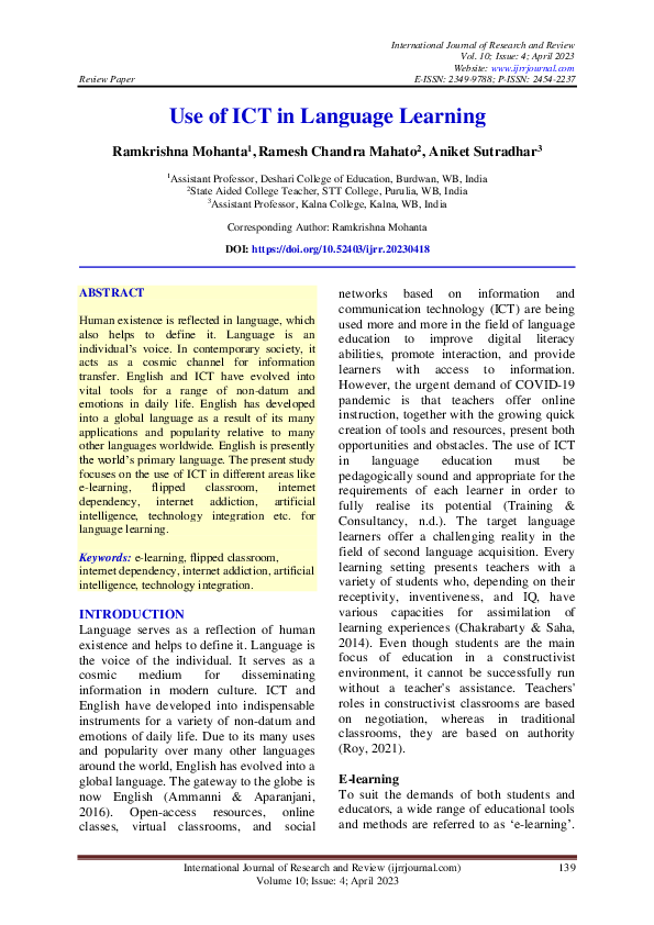 (PDF) Use of ICT in Language Learning
