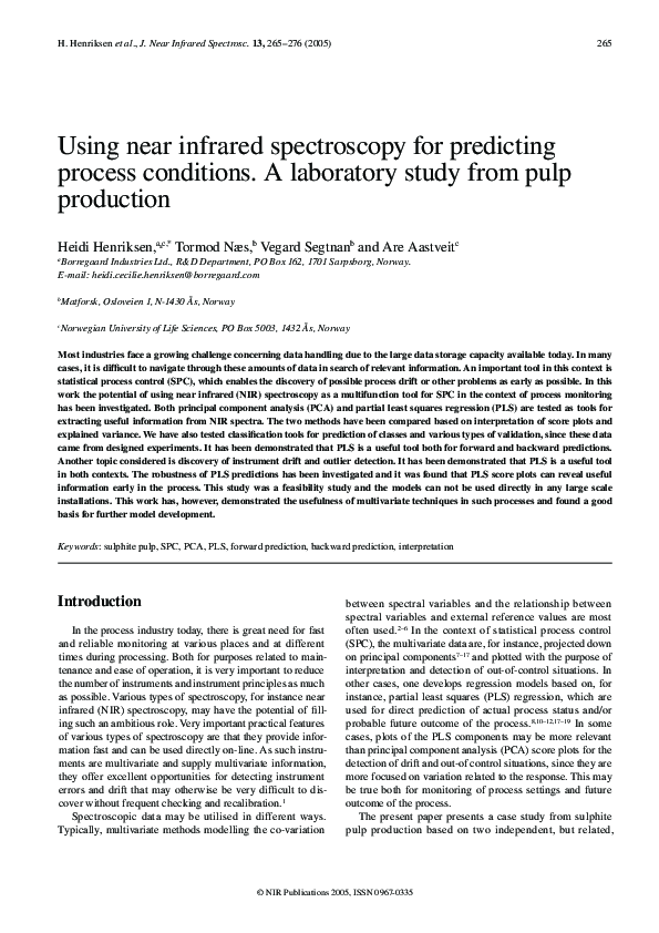 (PDF) Using near infrared spectroscopy for predicting process ...