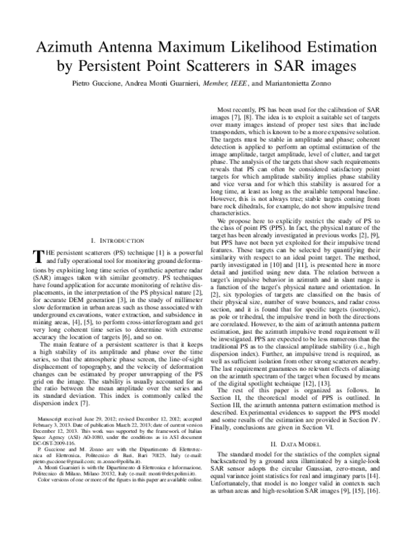 (PDF) Azimuth Antenna Maximum Likelihood Estimation by Persistent Point ...
