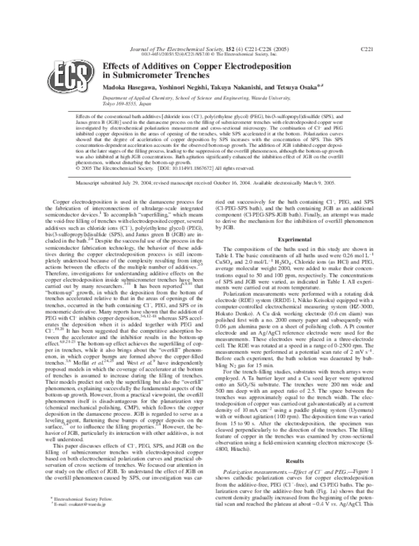 (PDF) Effects of Additives on Copper Electrodeposition in Submicrometer ...