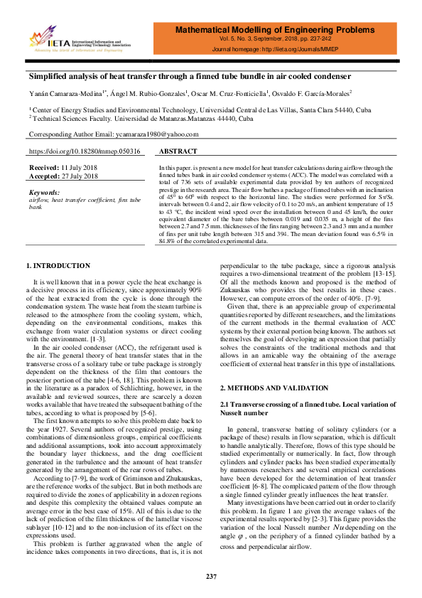 (PDF) Simplified analysis of heat transfer through a finned tube bundle ...
