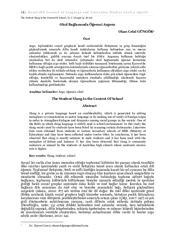 (PDF) The Student Slang In the Context Of School
