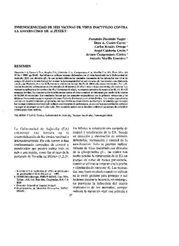 (PDF) Inmunogenicidad De Seis Vacunas De Virus Inactivado Contra La ...