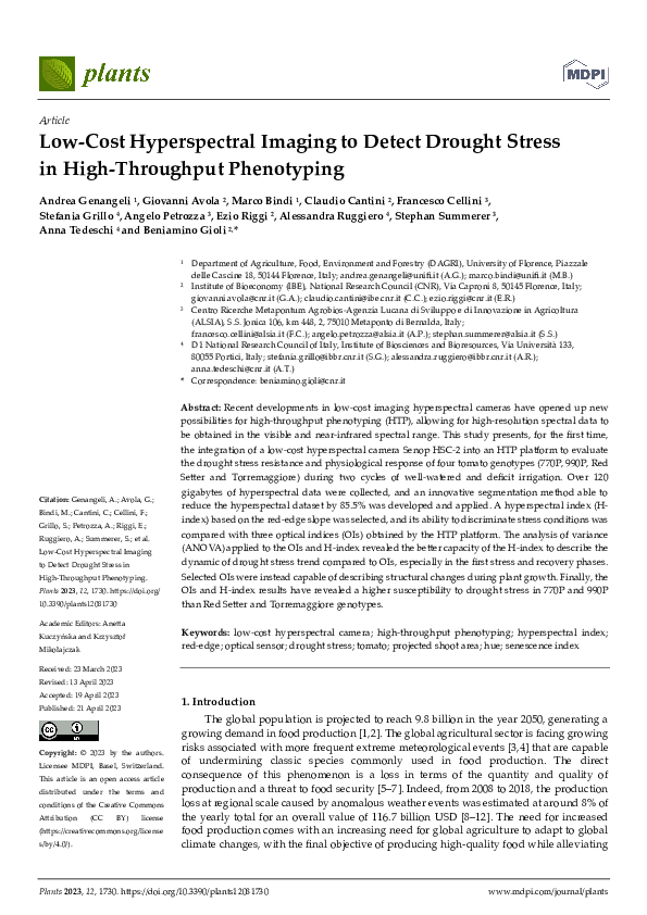 (PDF) Low-Cost Hyperspectral Imaging to Detect Drought Stress in High ...