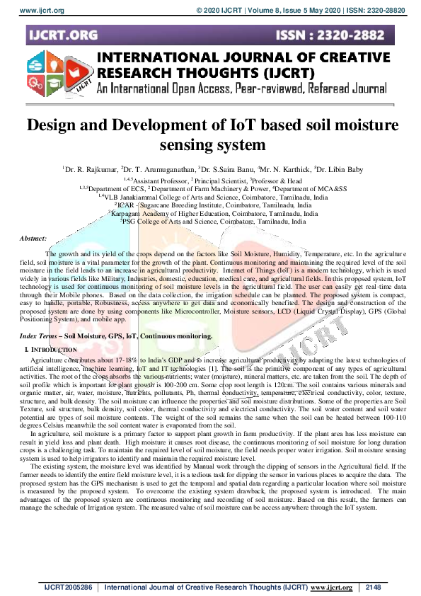 (PDF) Design and Development of IoT based soil moisture sensing system