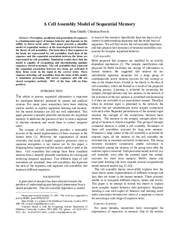 (PDF) A Cell Assembly Model of Sequential Memory