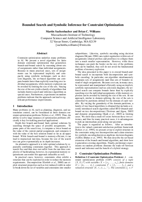 (PDF) Bounded Search and Symbolic Inference for Constraint Optimization