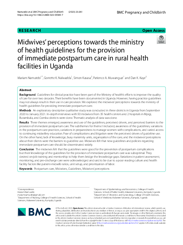 (PDF) Midwives’ perceptions towards the ministry of health guidelines ...