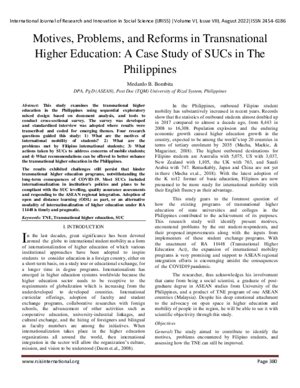 (PDF) Motives, Problems, and Reforms in Transnational Higher Education ...