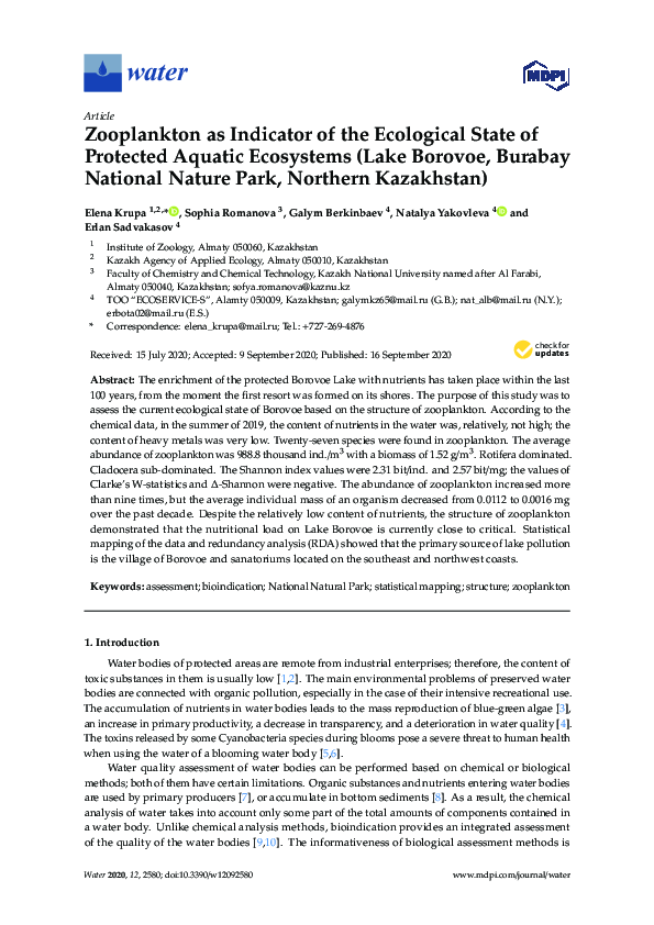 (PDF) Zooplankton as Indicator of the Ecological State of Protected ...