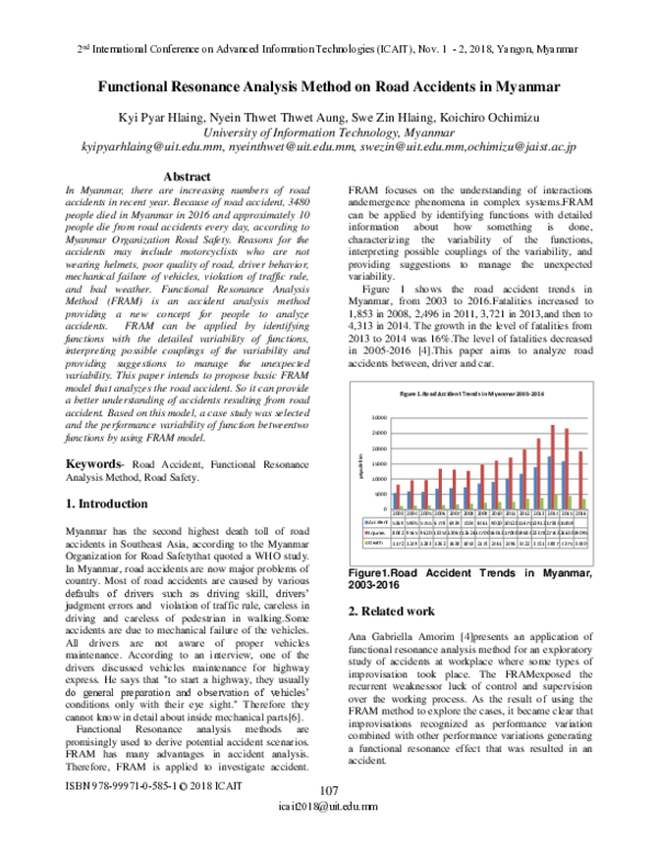 (PDF) Functional Resonance Analysis Method on Road Accidents in Myanmar
