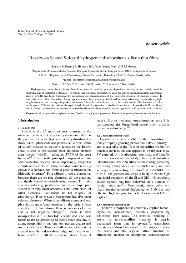 (PDF) Review on Se- and S-doped hydrogenated amorphous silicon thin films