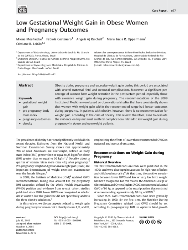 (PDF) Low Gestational Weight Gain in Obese Women and Pregnancy Outcomes
