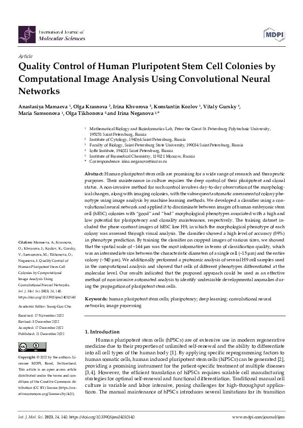 (PDF) Quality Control of Human Pluripotent Stem Cell Colonies by ...