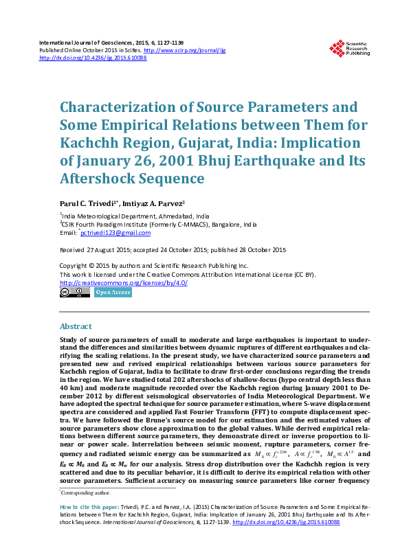 (PDF) Characterization of Source Parameters and Some Empirical ...