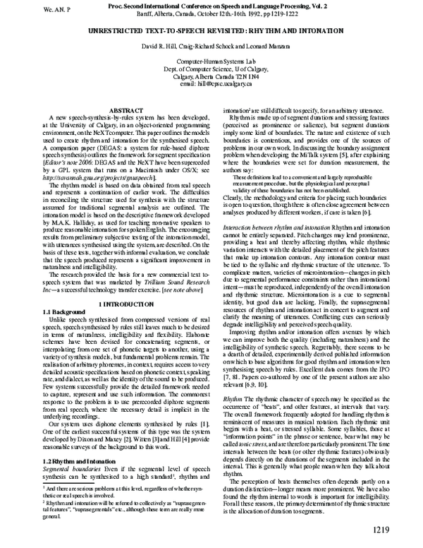 (PDF) Unrestricted text-to-speech revisited: rhythm and intonation
