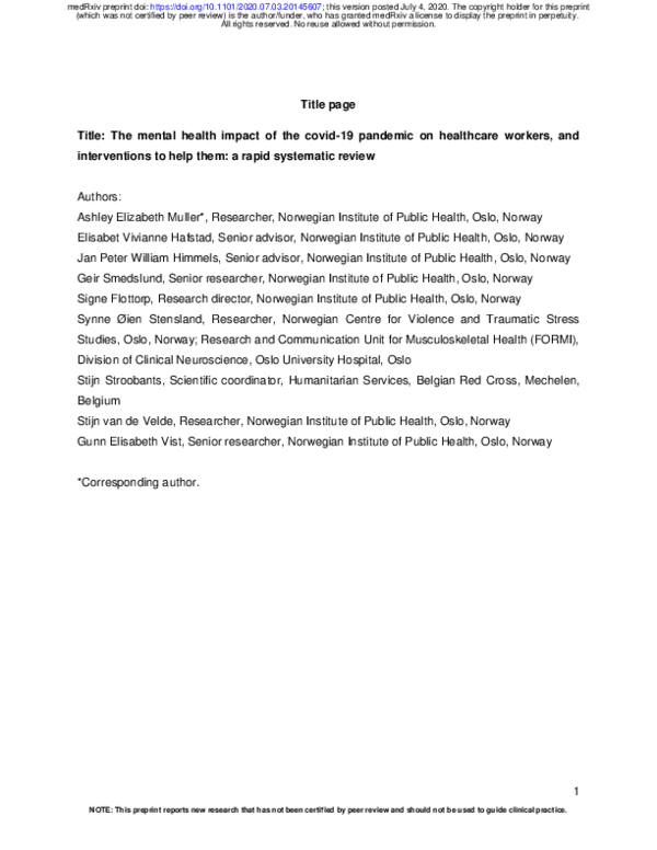 (PDF) The mental health impact of the covid-19 pandemic on healthcare ...