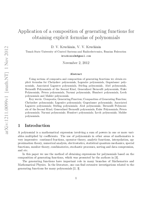 (PDF) Application of a composition of generating functions for ...