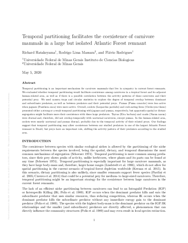 (PDF) Temporal partitioning facilitates the coexistence of carnivore ...