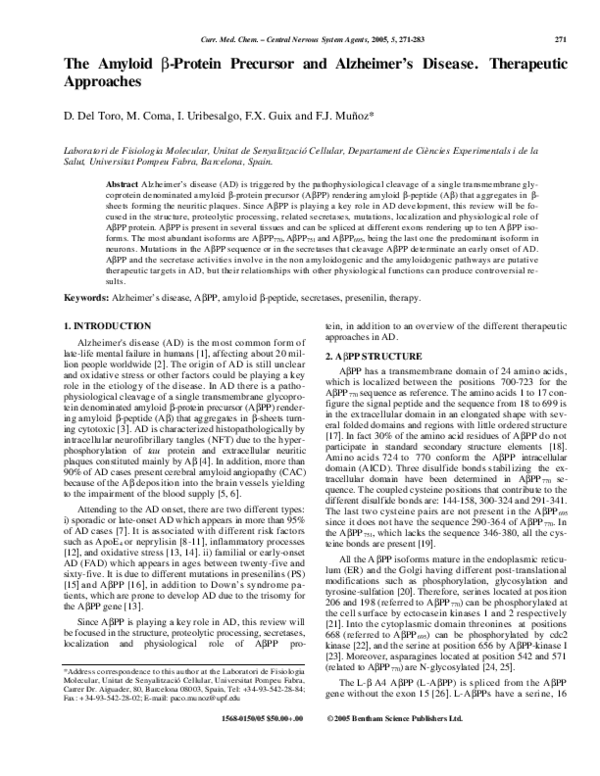 (PDF) The Amyloid β-Protein Precursor and Alzheimers Disease ...