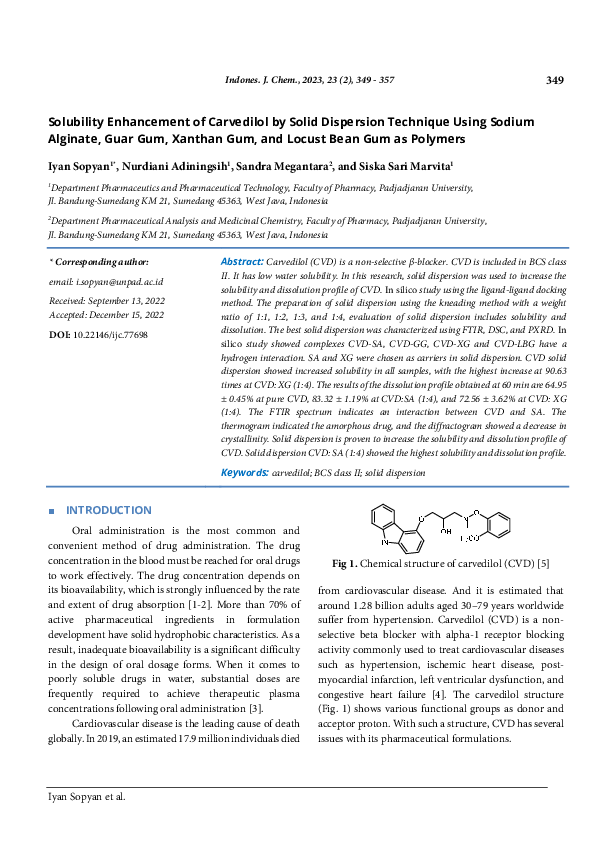 (PDF) Solubility Enhancement of Carvedilol by Solid Dispersion ...