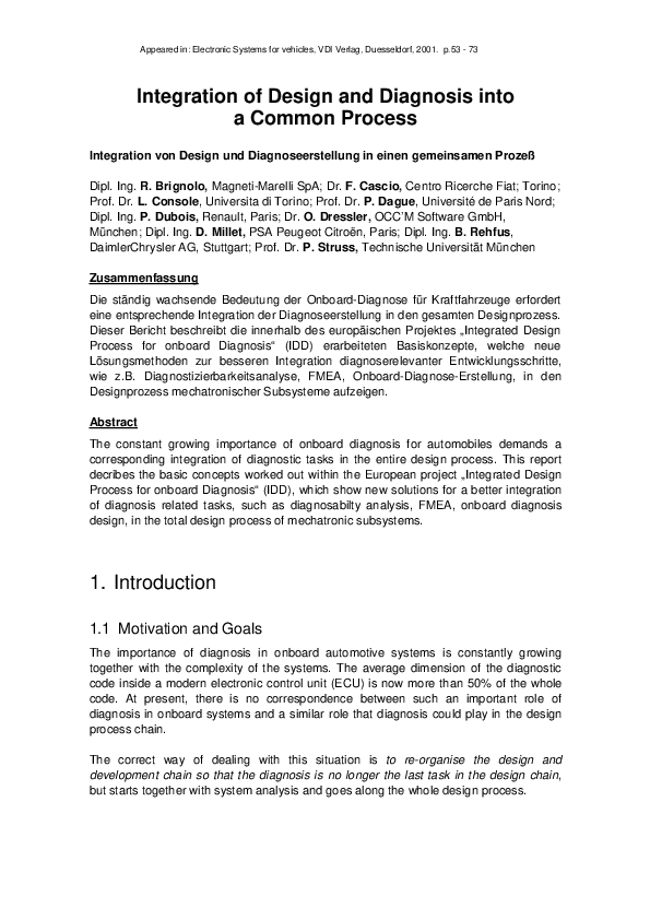 (PDF) Integration of Design and Diagnosis into a Common Process