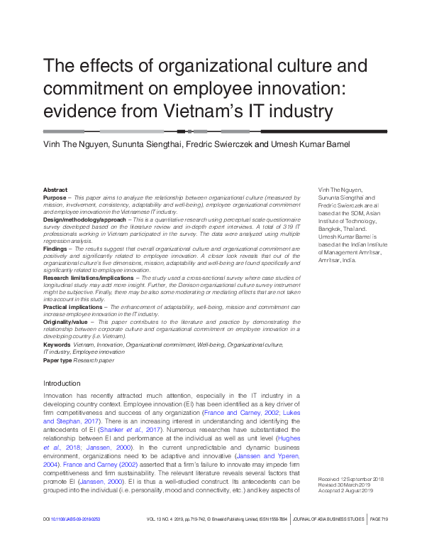 (PDF) The effects of organizational culture and commitment on employee ...